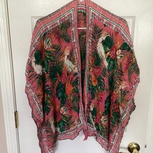 Tropical Pink and Green Bird Print Fabric